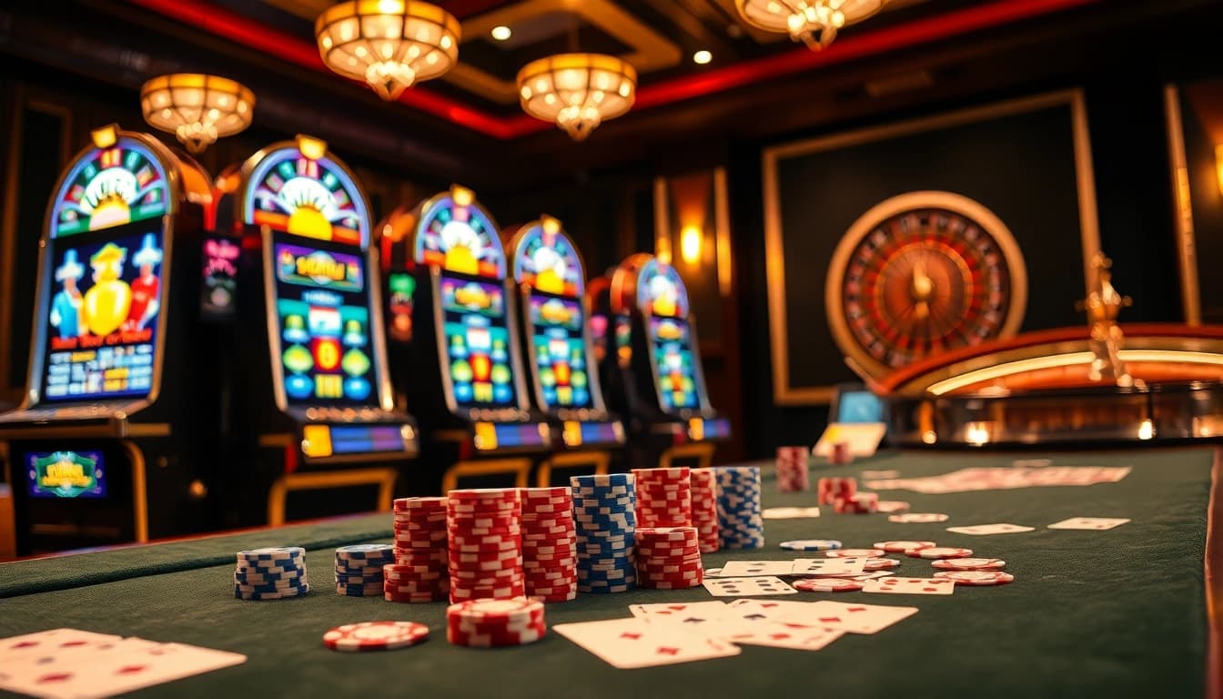 Players engaging with idn slot machines in a vibrant casino atmosphere filled with energy and excitement.