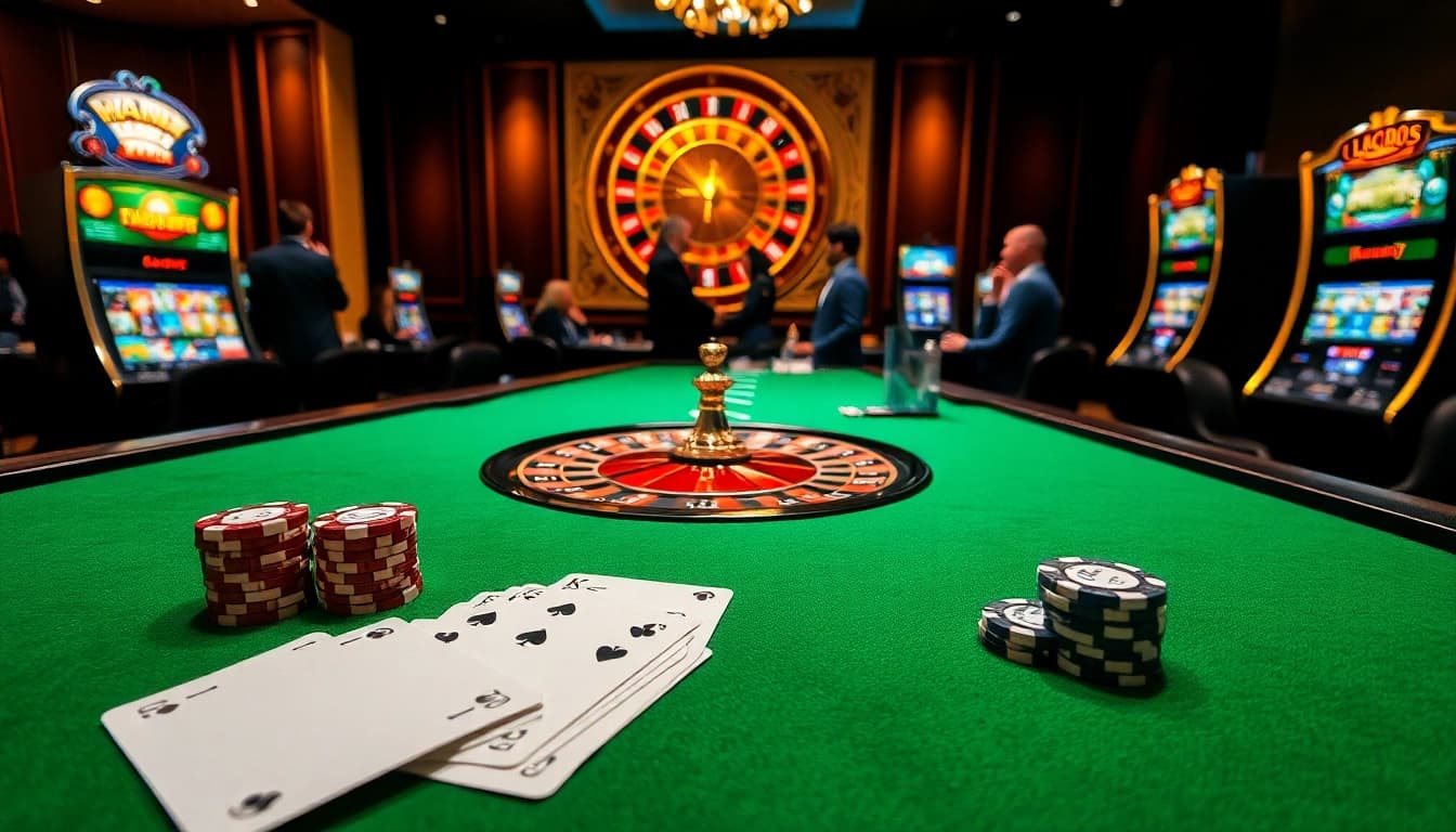 Experience the thrill of LC88 with a vibrant casino scene showcasing games and excitement.
