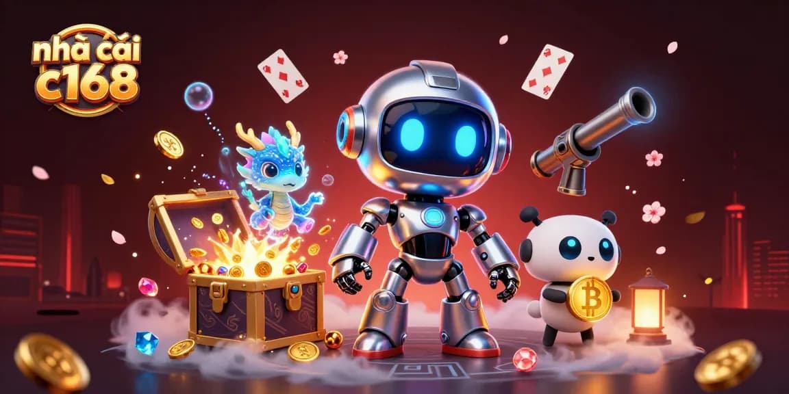 Engage with nhà cái c168 as a dynamic 3D illustration showcasing gaming excitement and vibrant casino elements.
