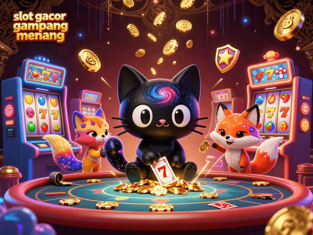 Play slot gacor gampang menang with vibrant characters in a cosmic casino scene, featuring dynamic gaming elements.