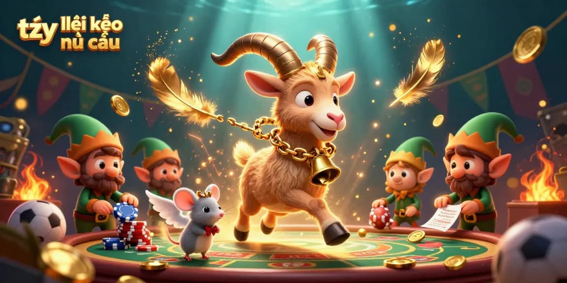 Engage with tỷ lệ kèo nhà cái in a dynamic sports betting casino, featuring vibrant scenes and lively characters.