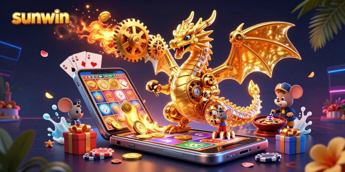 Experience slot games and dynamic casino elements with sunwin in vibrant 3D illustration.