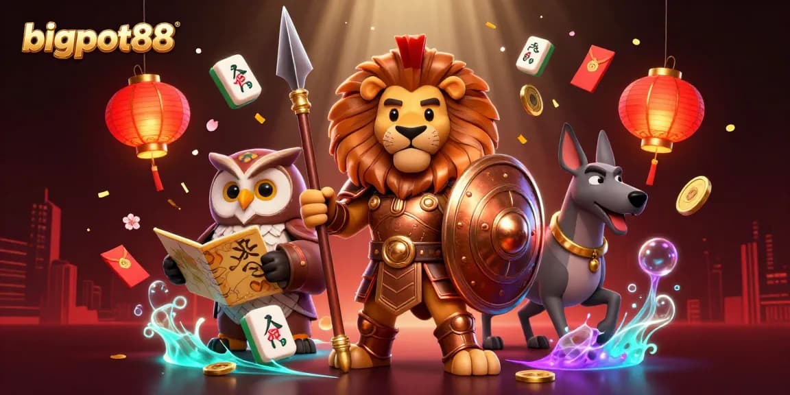 Experience the excitement of bigpot88 with intricate gameplay elements like mahjong tiles and festive decorations.