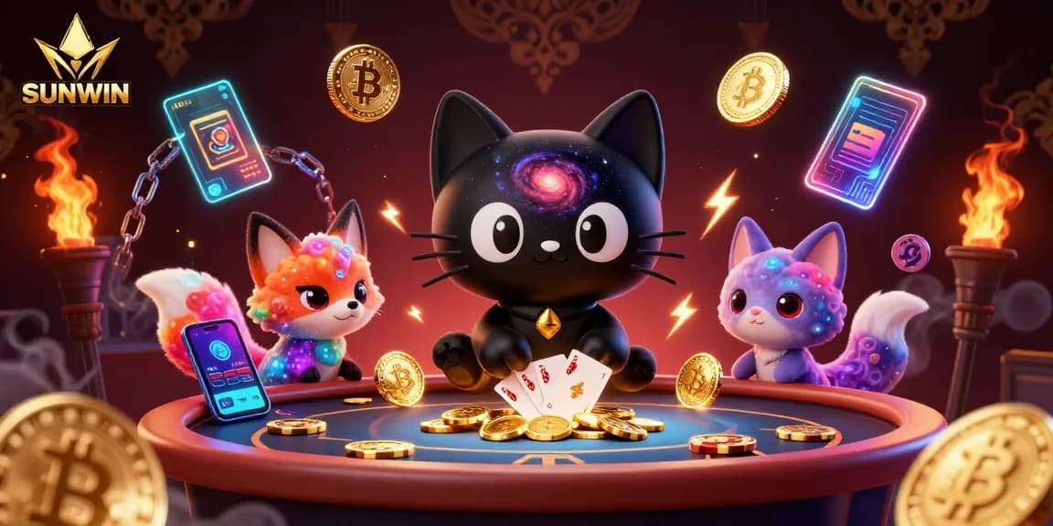 Play exciting games at SUNWIN's vibrant cosmic casino table filled with golden chips and colorful elements.