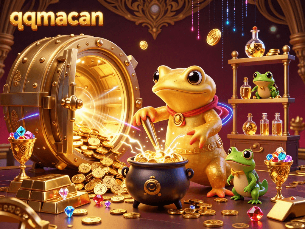 Experience thrilling wins with qqmacan in a vibrant casino scene featuring alchemists and treasure!