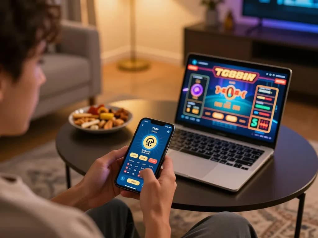 TG88 đăng nhập on a smartphone displaying casino app in a cozy home setting.
