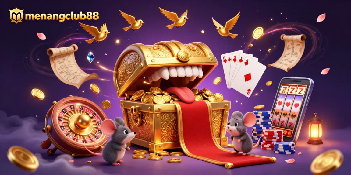 Experience the thrill of menangclub88 with adventurer mice lured by treasure in a vibrant casino scene.