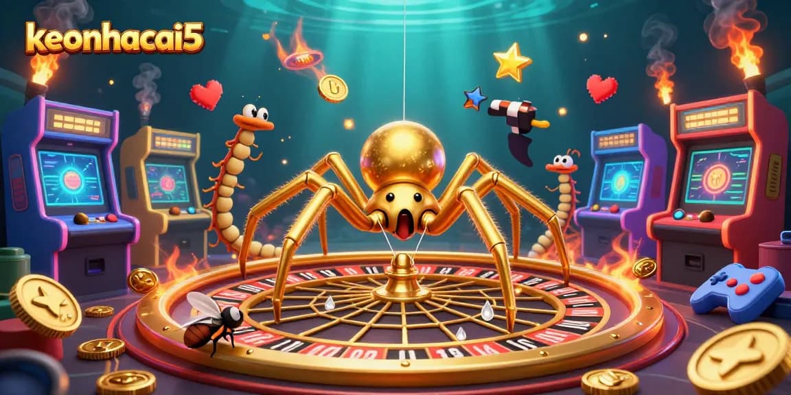 Place bets confidently at keonhacai5, as a golden spider spins a roulette wheel of opportunity.