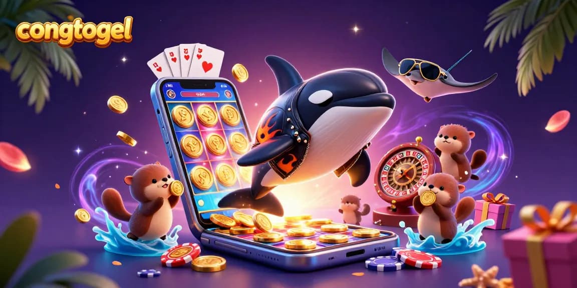 Engage with congtogel fun as animated sea creatures celebrate big wins with golden coins in a vibrant casino scene.