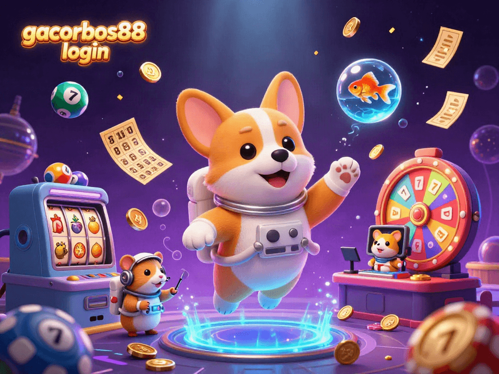 Play gacorbos88 login in an ultra-detailed 3D casino scene with colorful elements and whimsical characters.