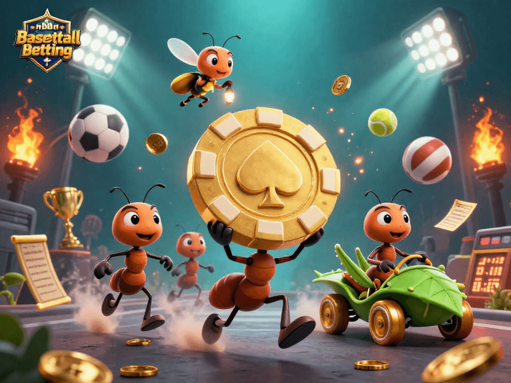 Engage in exciting nba basketball betting with a thrilling 3D illustration of ants running a heist.