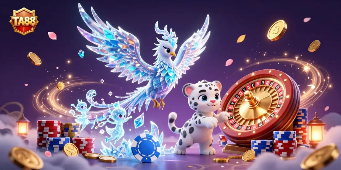 Engage with thrilling casino gameplay at TA88 through vibrantice art featuring an ice phoenix and sparkling elements.