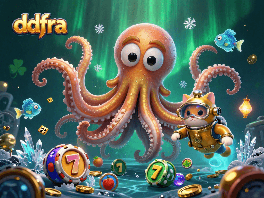 Engage with ddfra's thrilling world of credit card casinos, showcasing the kraken and divers amidst vibrant slot reels.