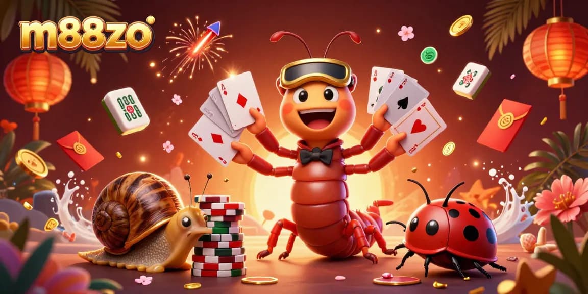 Engage with m88zo's thrilling casino scene featuring a millipede dealer and high-roller snail.