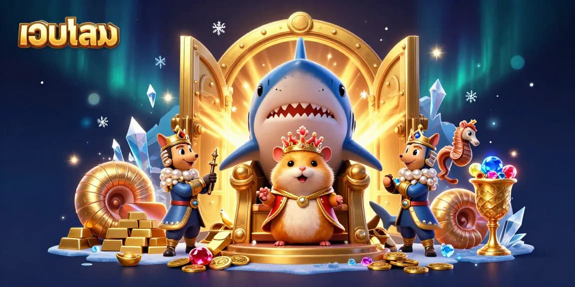 Bets soar with เว็บบอล, a vibrant scene of a golden hamster king and treasures galore amidst a gaming extravaganza.