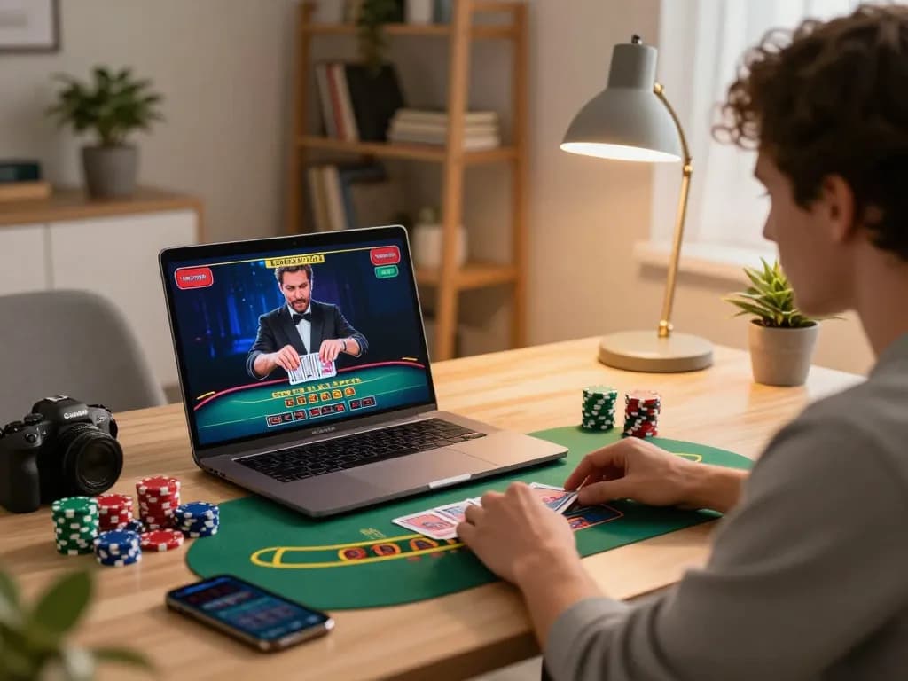 Experience captivating live dealer blackjack action at https://xi88.global/ from a cozy home office setup.