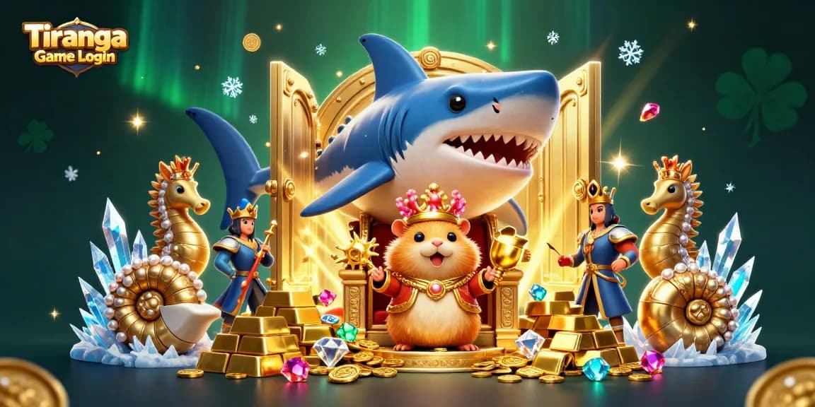 Tiranga Game Login features a golden hamster king and treasure in a vibrant gaming scene.