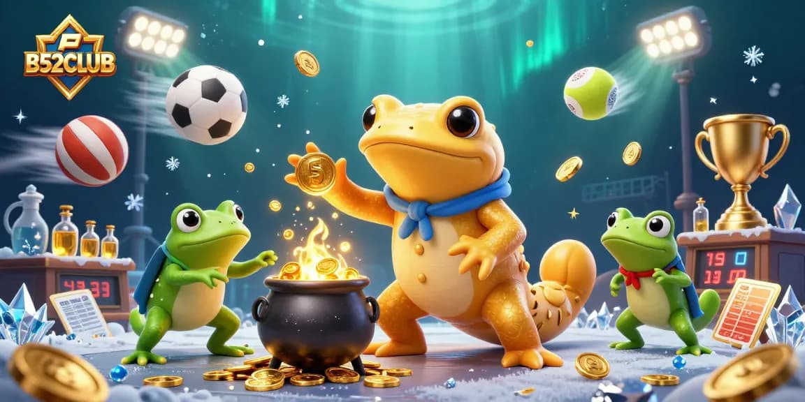 B52CLUB showcases an exciting gambling scene with a golden salamander alchemist and froggy apprentice creating treasure.