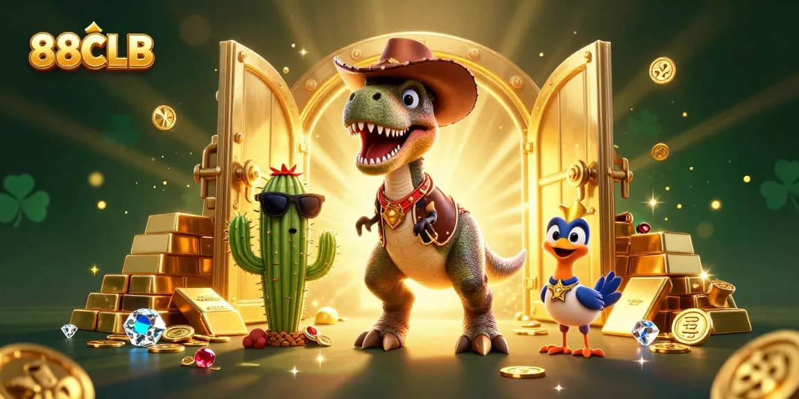 Experience thrilling gaming with 88CLB, where cartoon characters celebrate winning at the casino.