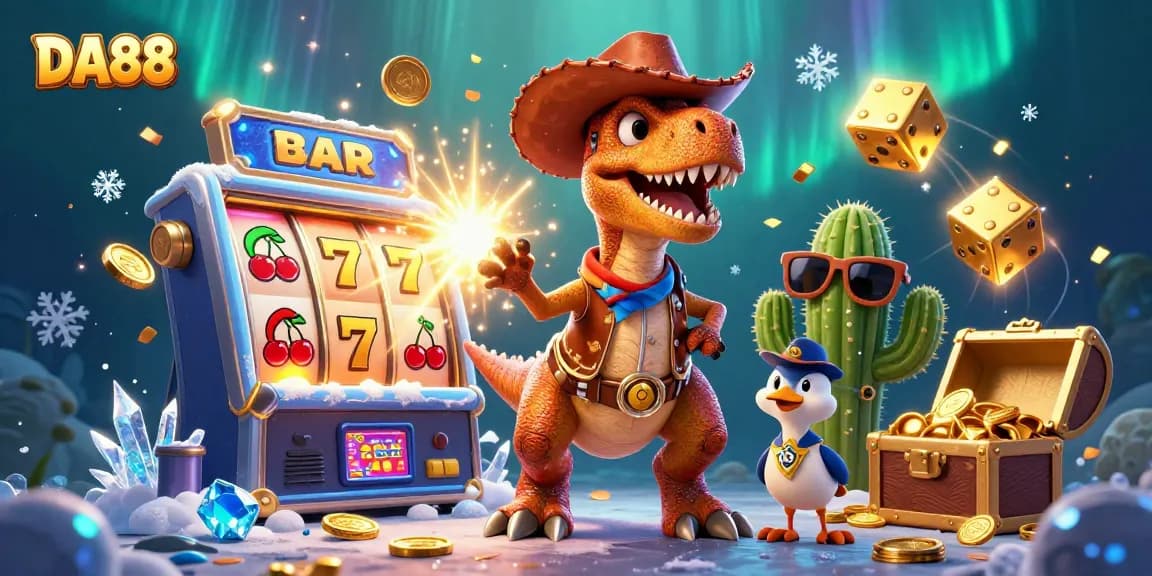 Engage with DA88's thrilling jackpot experience featuring a vivid 3D scene of adventurous characters.