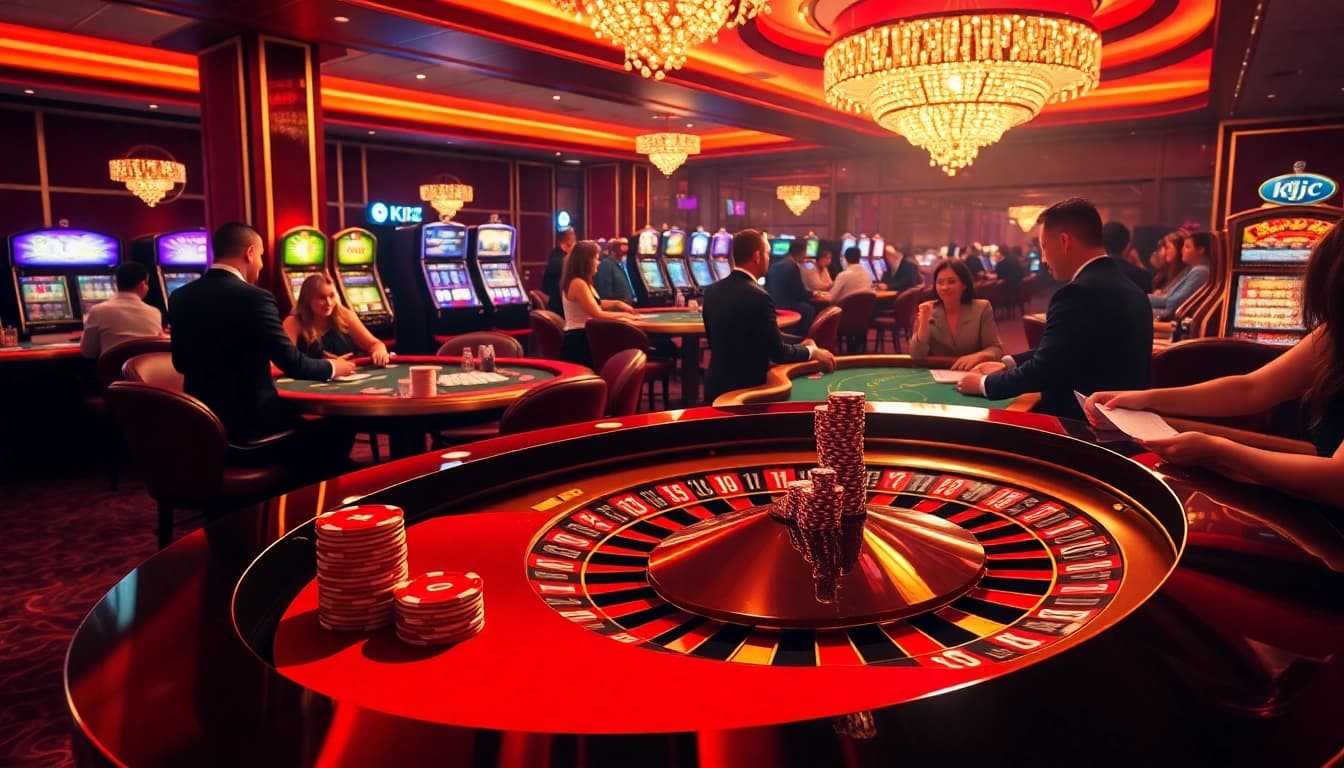 Experience the thrill of gambling at KJC with vibrant casino tables and winning players.