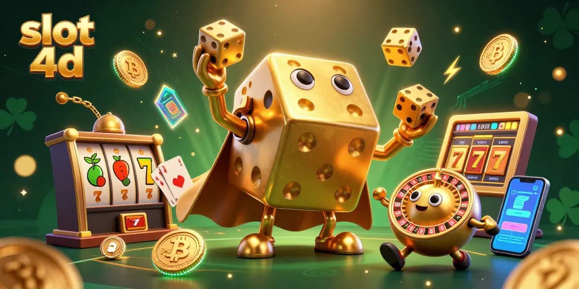Experience thrilling slot 4d action with a vibrant 3D casino illustration showcasing golden dice and jackpots.