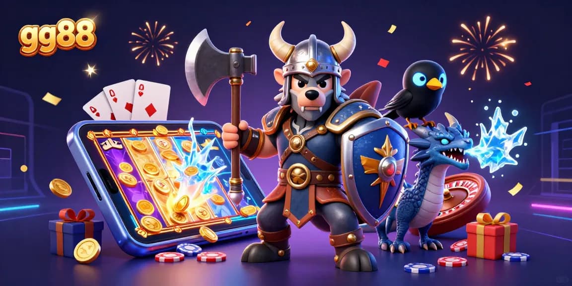Engage in thrilling slots with gg88 as Viking warrior and dragon uplift the gaming scene.