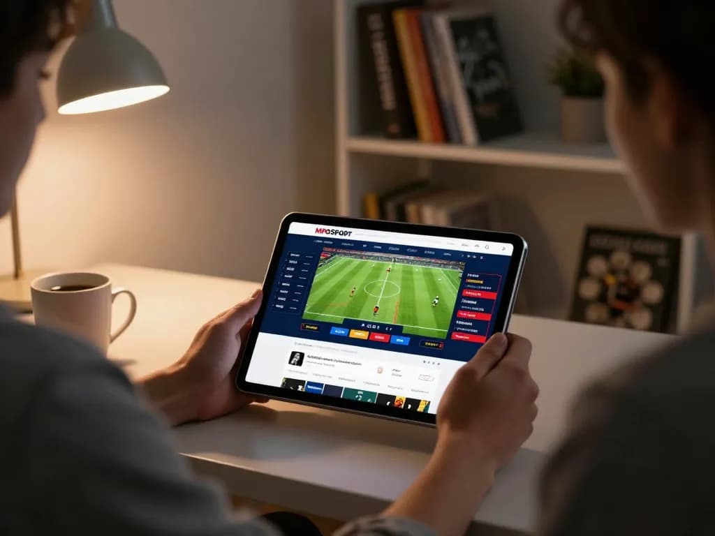 Engaging in MPOSPORT login for live sports betting on a cozy home office tablet setup