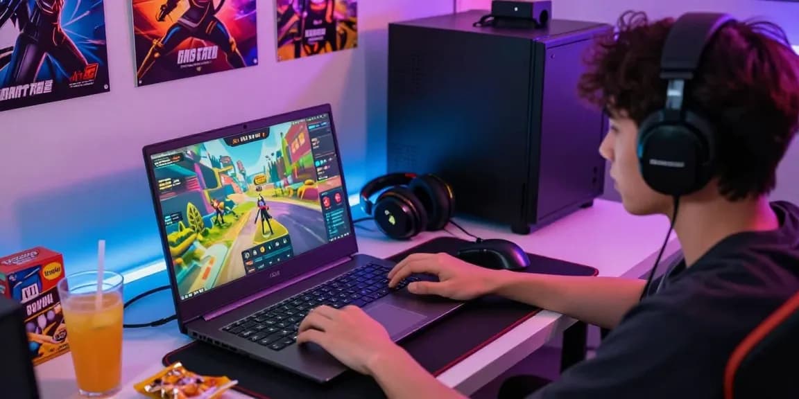 Raja Game login interface displayed on laptop with colorful graphics and gaming accessories in an energizing atmosphere.