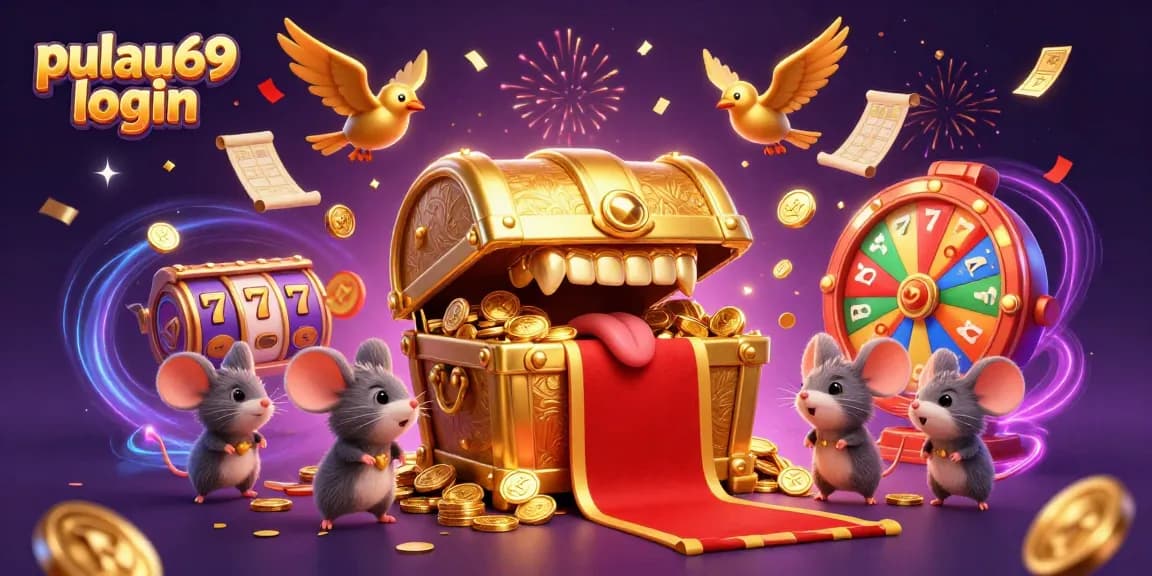 Experience the excitement of pulau69 login with a vibrant casino-themed 3D illustration.