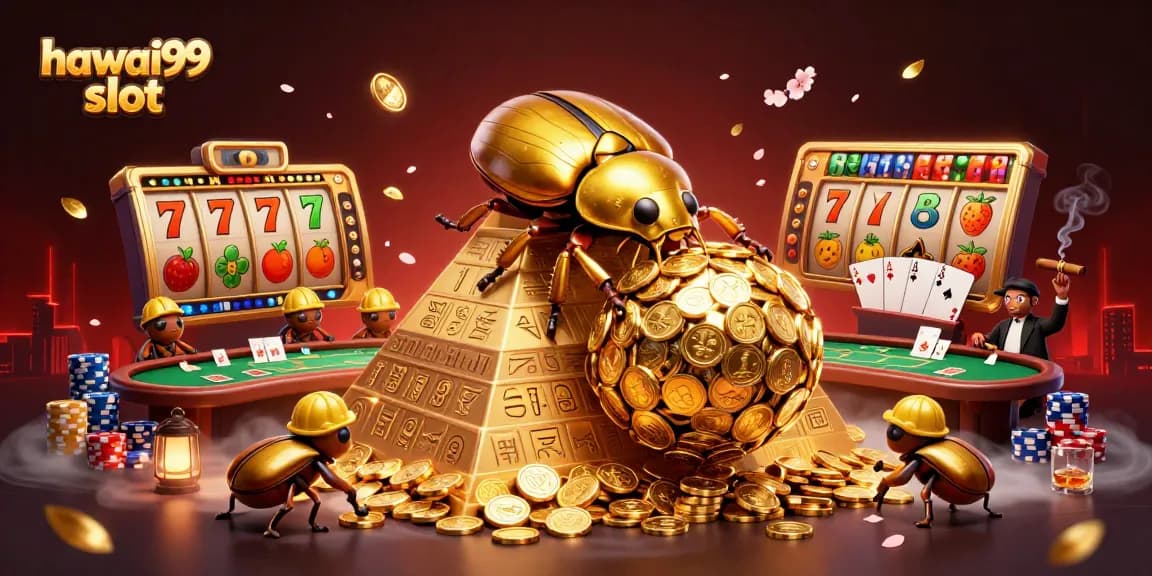 Spin the hawai99 slot as golden coins cascade in an exciting casino scene with vibrant gaming elements.
