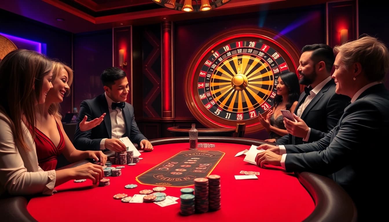 Experience thrilling gameplay at Rikvip with vibrant poker tables and luxury casino atmosphere.