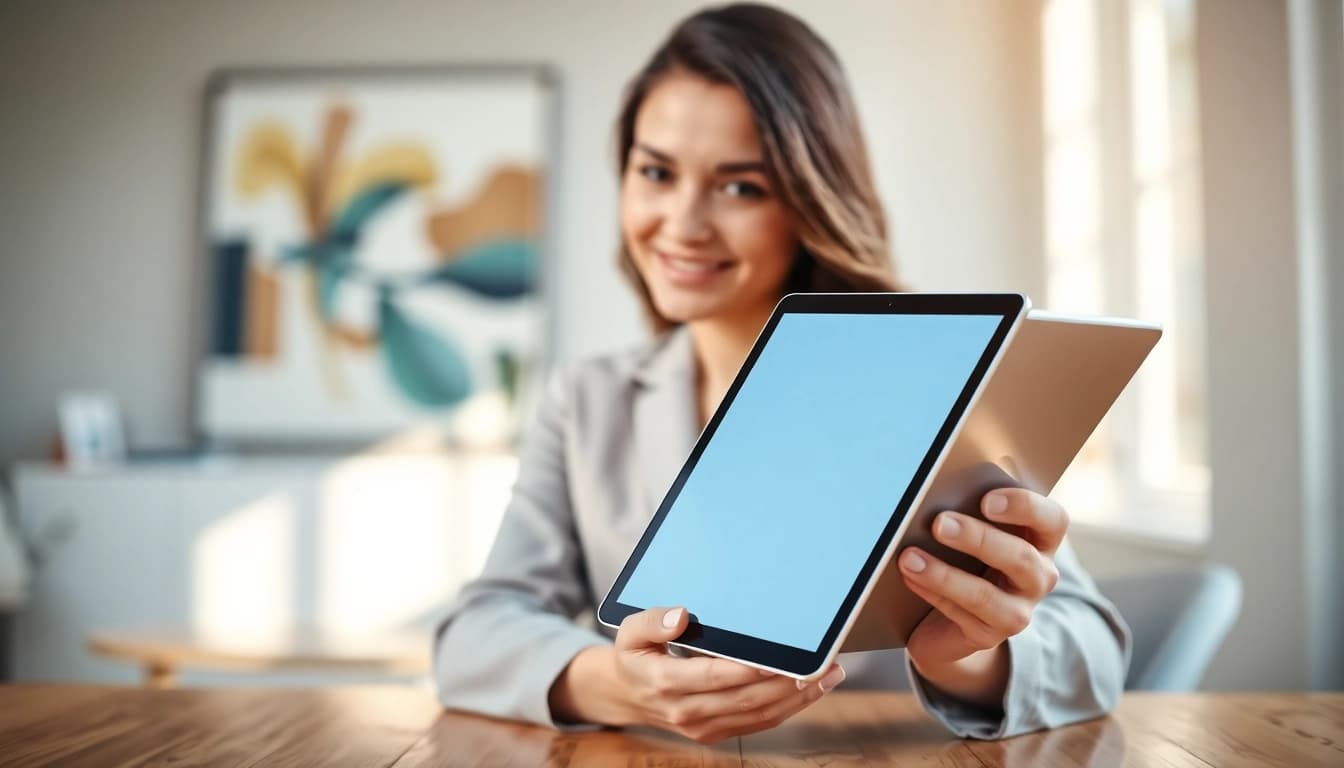 Usando el iPad 10ma generación en un escritorio moderno y elegante.