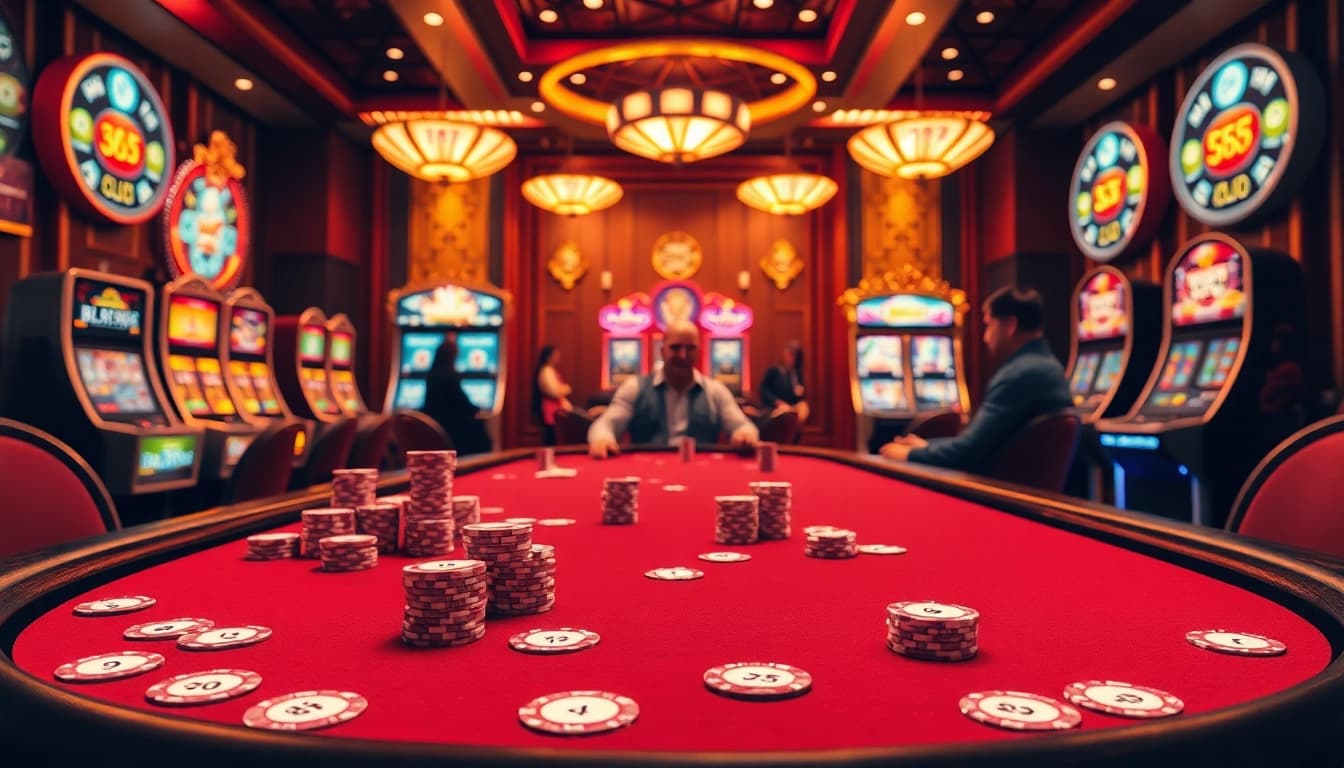Experience the thrill of BL555 with an elegant casino table filled with vibrant poker chips and cards.
