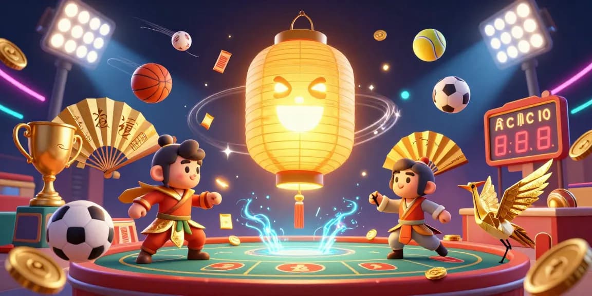 Engage in MM88 with a vibrant 3D casino scene featuring a golden lantern spirit and sports betting elements.