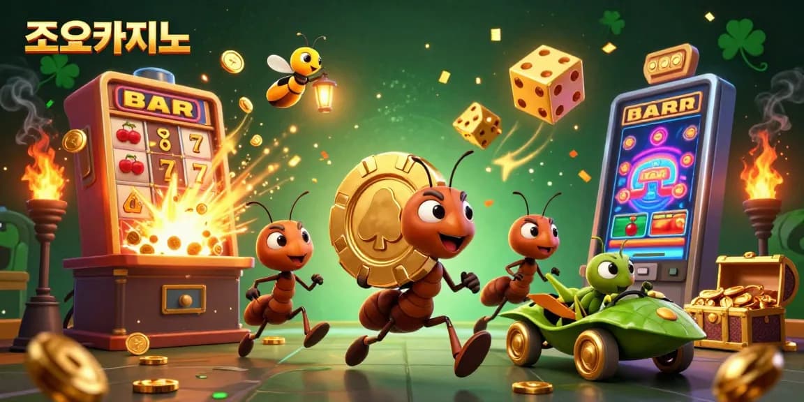 Experience thrilling excitement at 조이카지노 with a team of cartoon ants carrying a giant poker chip and a spectacular jackpot