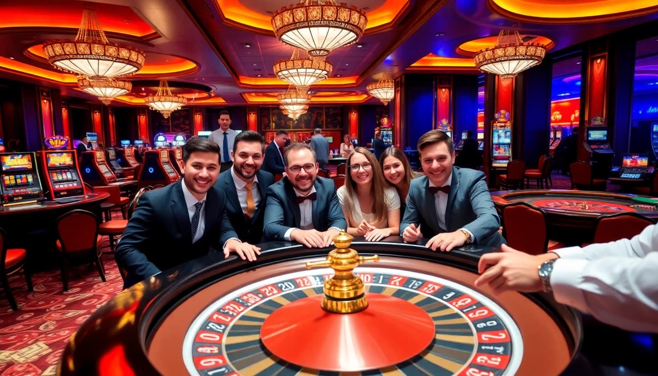Experience the lively atmosphere of the 24kclub with players engaged at a luxurious casino table.
