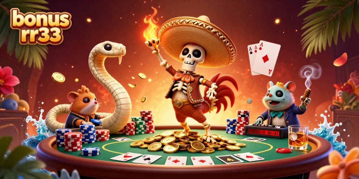 Engage with bonus rr33 offers while winning big at this lively casino scene featuring vibrant characters.