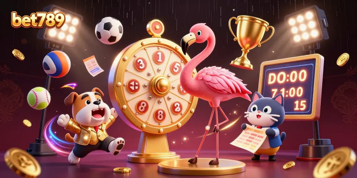 Experience the thrill of betting with bet789 in a lively casino setup featuring a game show host and dynamic sports elements.