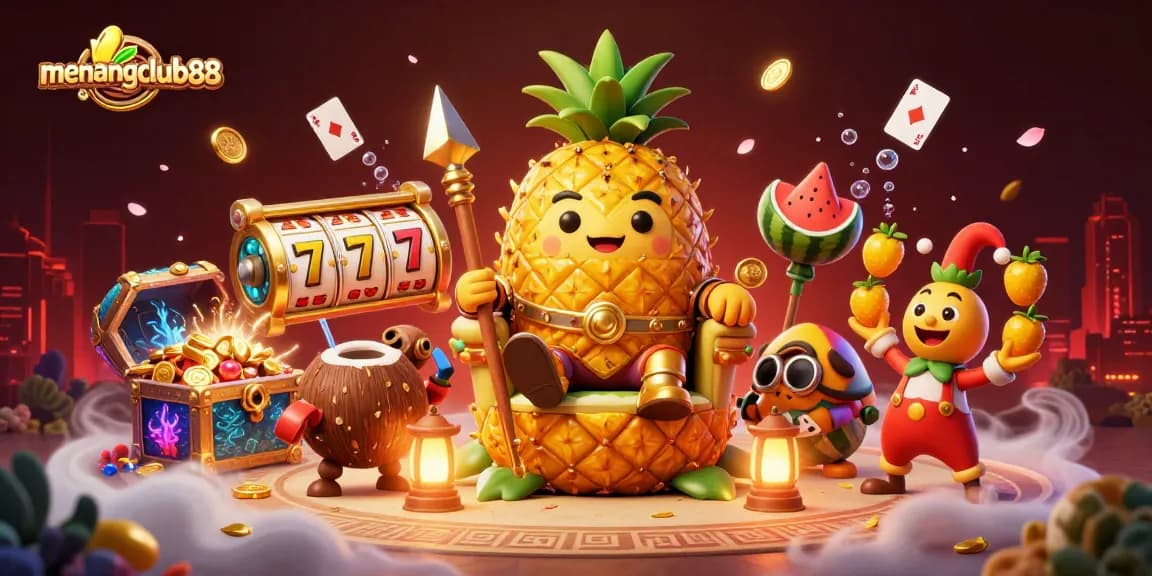 Experience the thrill of menangclub88 in this vibrant beach casino scene featuring game elements and characters.