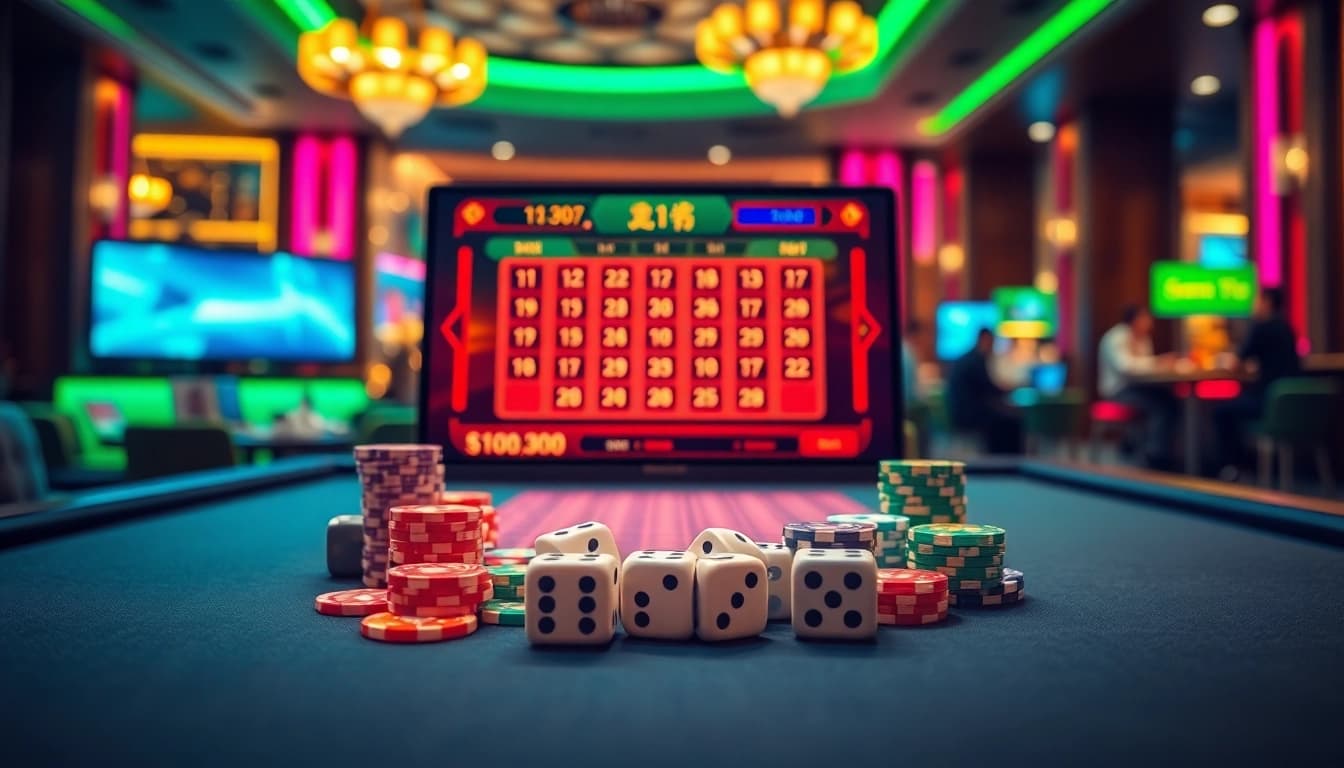 Players engaging in an exciting tài xỉu online game with vibrant casino visuals.
