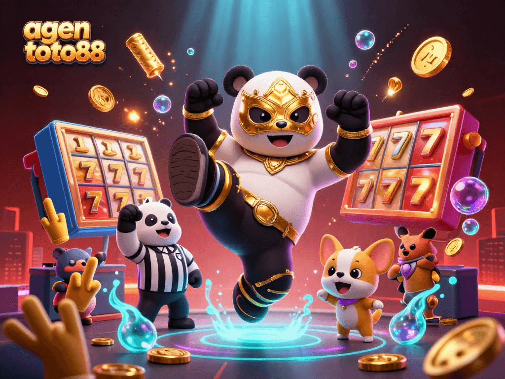 Experience thrilling gameplay with agen toto88 amidst vibrant casino characters and slot reels.