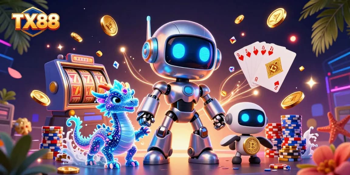 Play exciting games at TX88 with a vibrant casino illustration featuring neon elements and immersive details.
