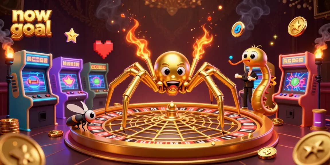 Engage with the exciting now goal gaming thrill featuring a golden web roulette wheel and animated characters.