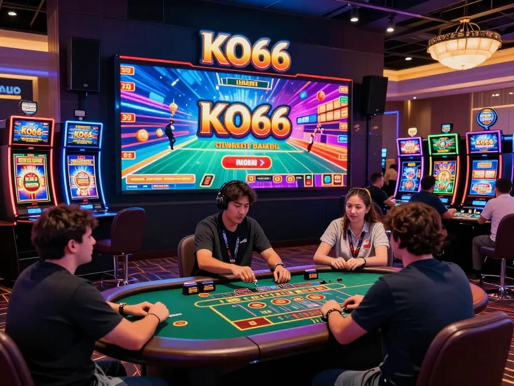 KO66 online casino showcasing vibrant gaming options and user engagement in a luxurious atmosphere