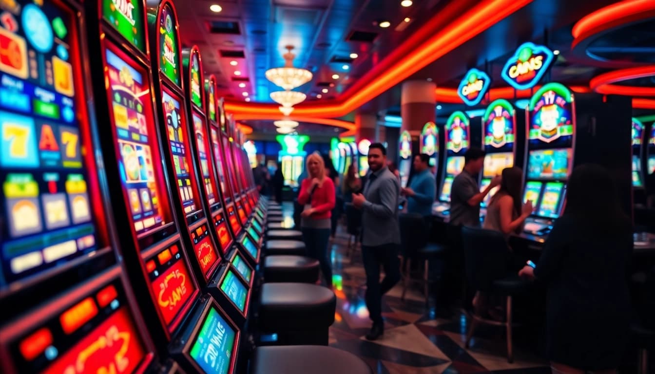 Experience the thrill of as38 daftar situs slot with vibrant machines and engaging players in a bustling casino.