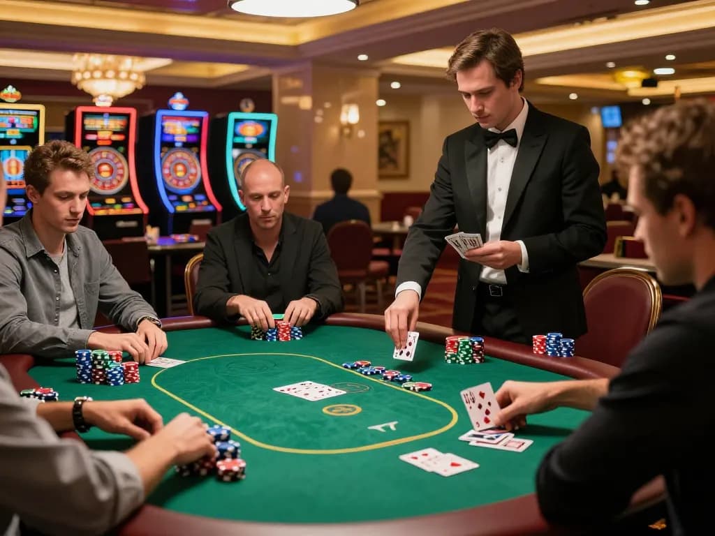 Players engage in an exciting poker game at the table, showcasing strategic plays and m117 betting actions.