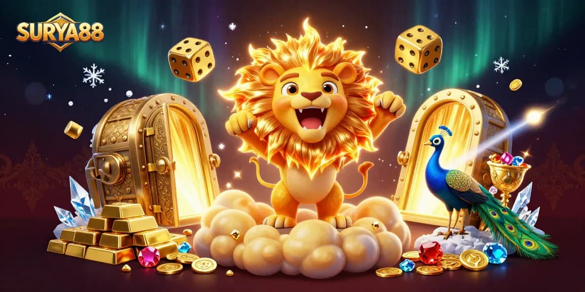 Engage with dynamic SURYA88 casino action featuring vibrant characters and gleaming treasures.