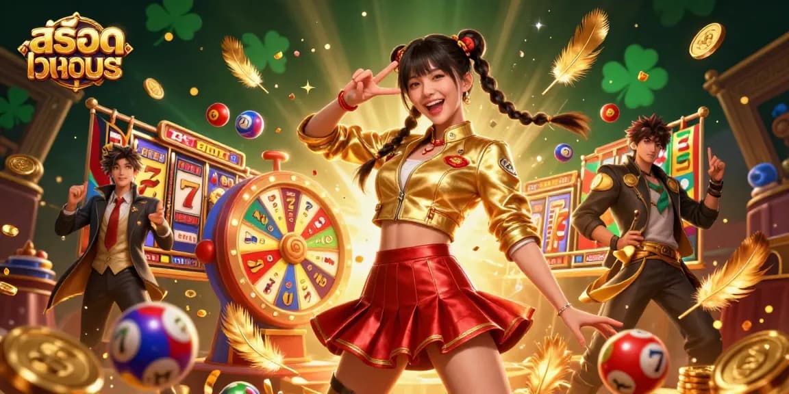 Experience สล็อตทดลอง with a vibrant Asian-themed 3D casino illustration full of exciting elements.