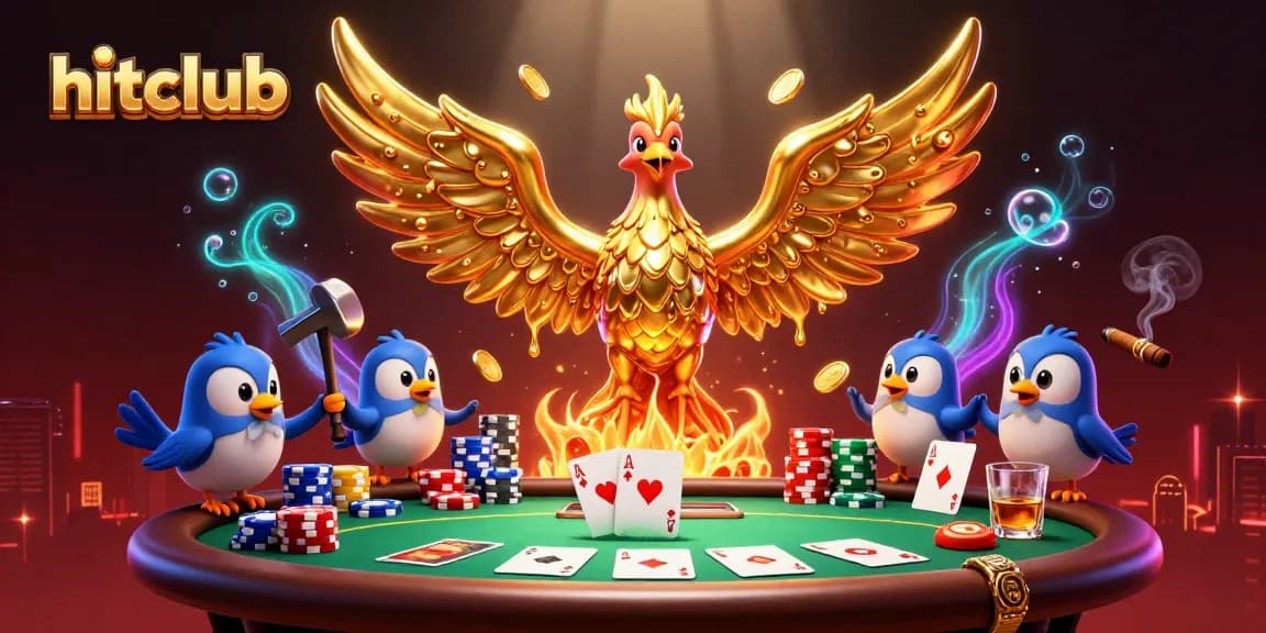 Experience thrilling gameplay at hitclub with a molten golden phoenix and vibrant poker elements.
